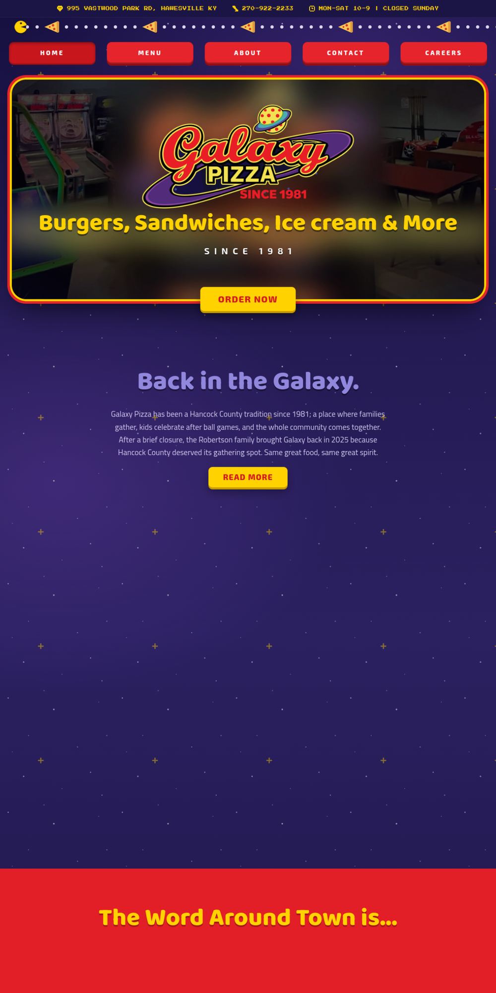 Galaxy Pizza website